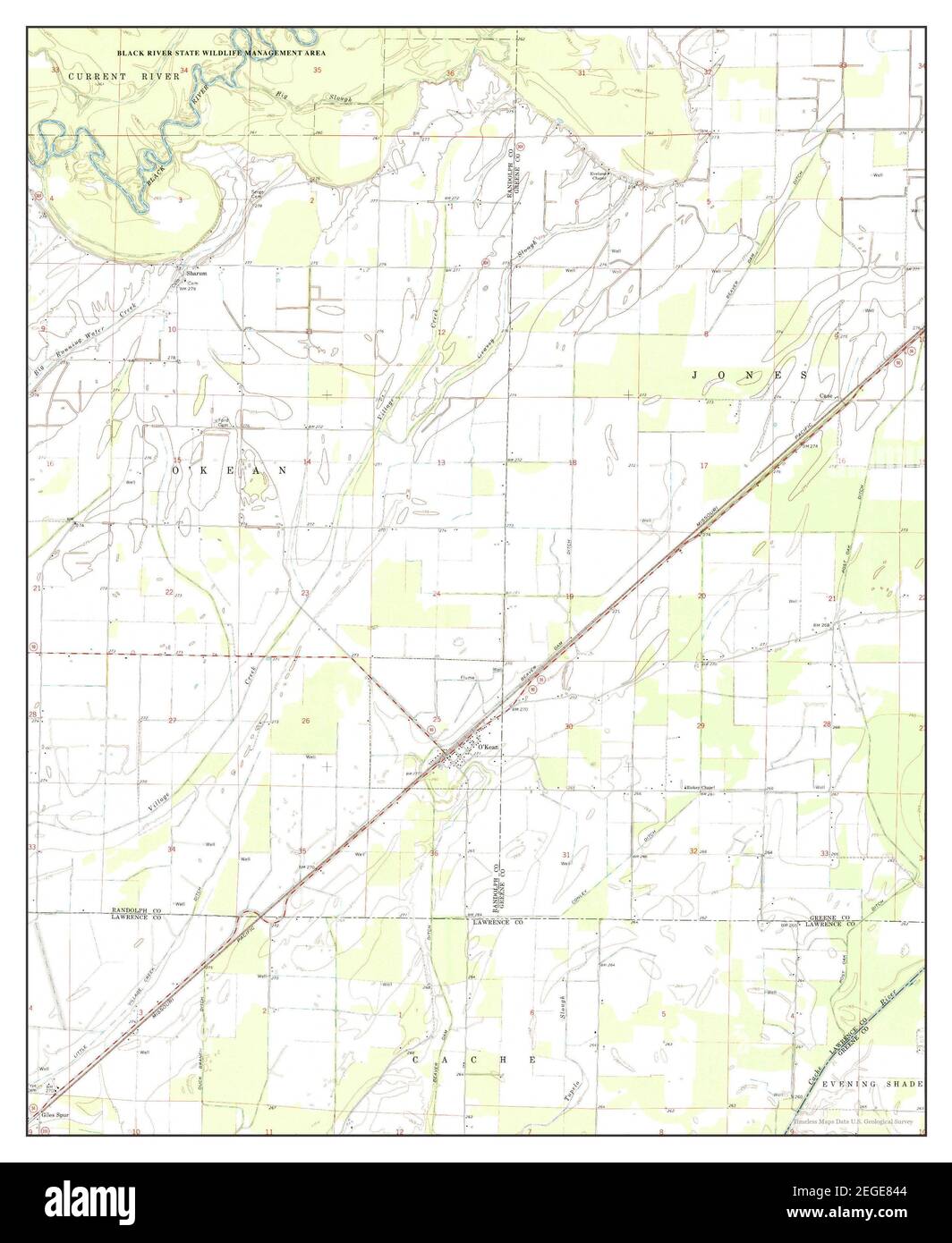 OKean, Arkansas, map 1965, 124000, United States of America by