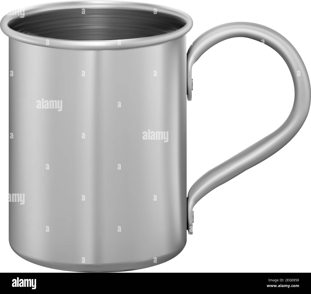 Metal mug. Stainless steel cup. Aluminum tin mockup for water, coffee
