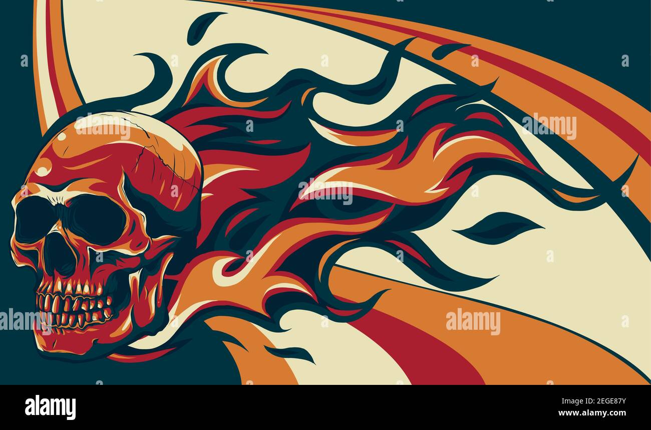 Skull on Fire with Flames Vector Illustration Stock Vector