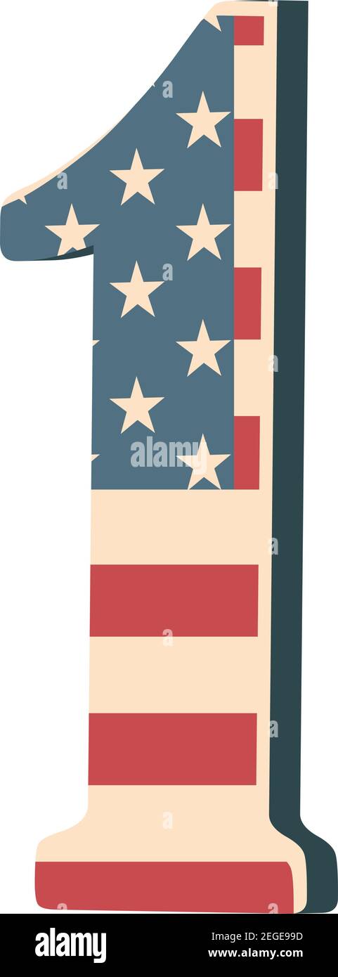 Capital 3d number one with american flag texture isolated on white