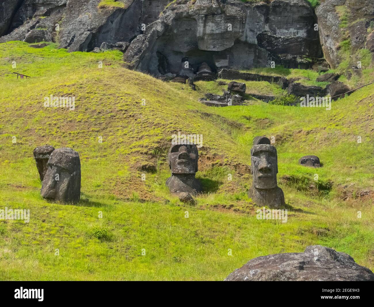 Statues of the gods of Easter Island. Ancient statues of ancient