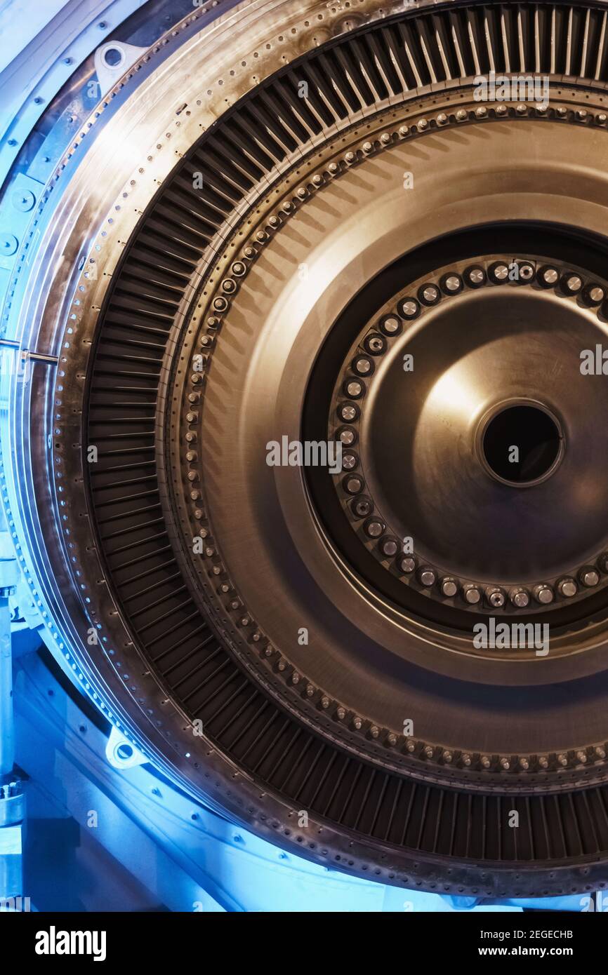 A rotor disc with blades of a turbojet gas turbine engine, inside view
