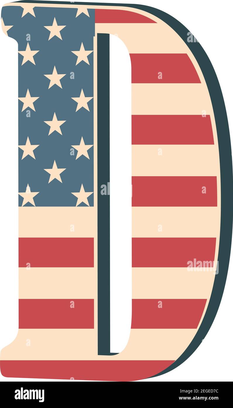 Capital 3d letter D with american flag texture isolated on white ...