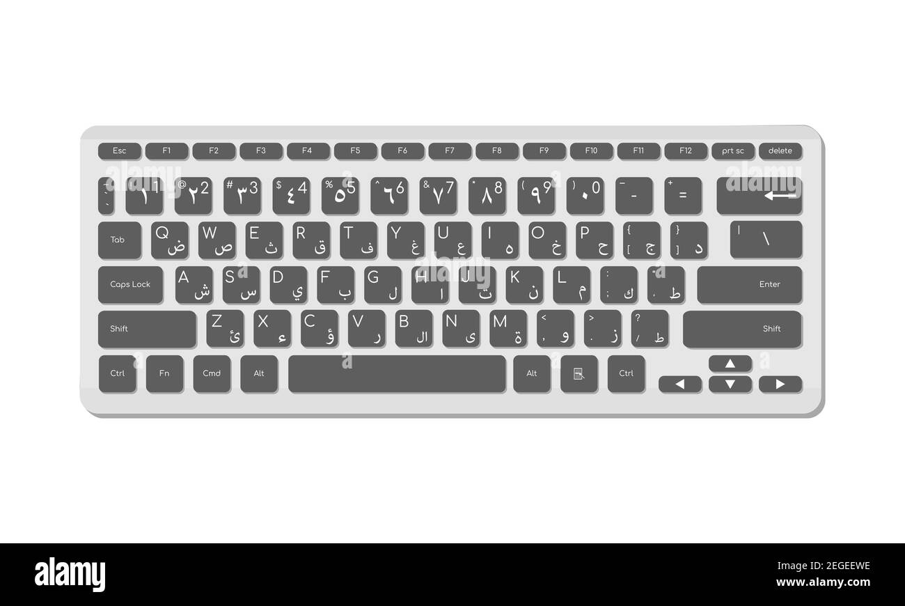 Arabic keyboard for computer with symbols. A modern image of a computer keyboard. Flat vector illustration Stock Vector