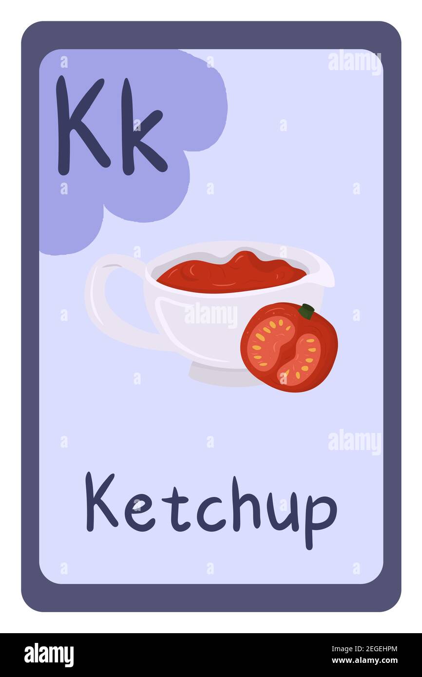 Abc Food Education Flash Card Letter K Ketchup Cartoon Design Template With Colorful Alphabet Education Card Collection On Violet Backdrop Stock Vector Image Art Alamy