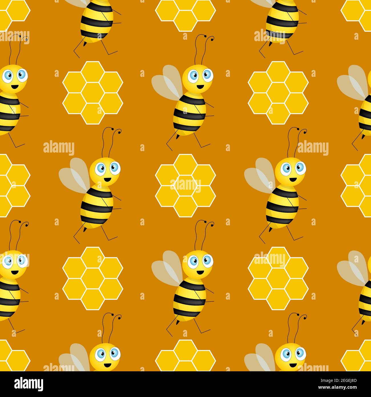 Seamless pattern with bees and honeycombs on brown background. Small ...