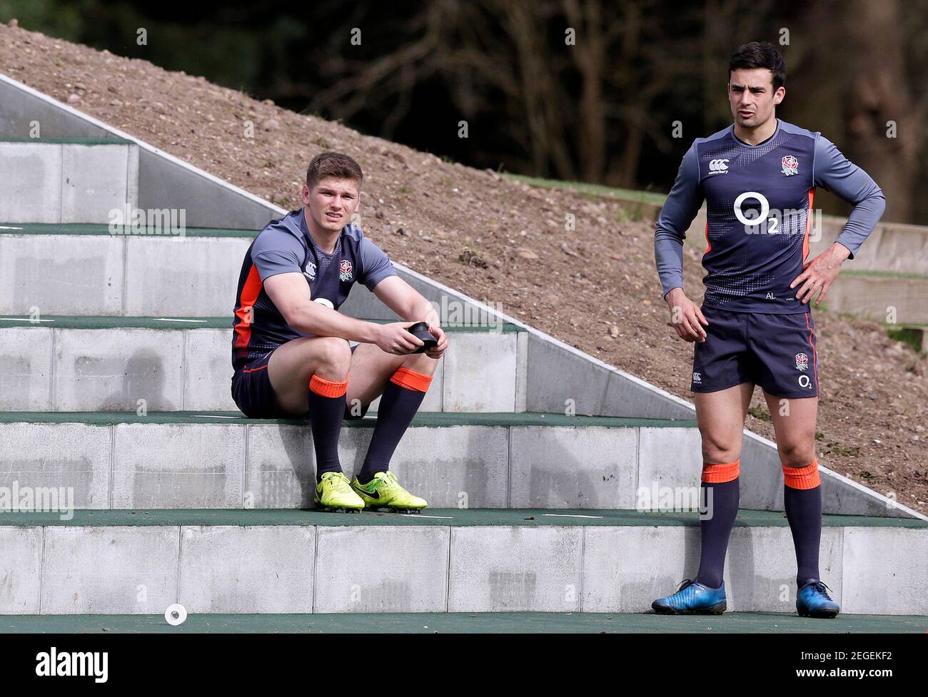 Britain Rugby Union England Training Pennyhill Park 14 3 17 England S Owen Farrell And Alex Lozowski During Training Action Images Via Reuters Henry Browne Livepic Editorial Use Only Stock Photo Alamy