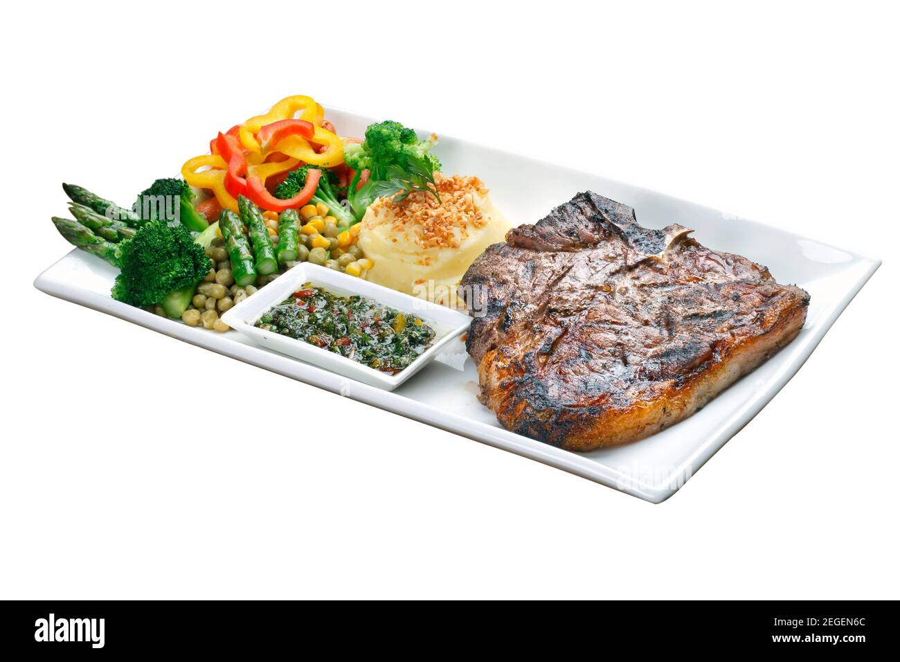 t bone steak with potato salad and vegetables Stock Photo - Alamy