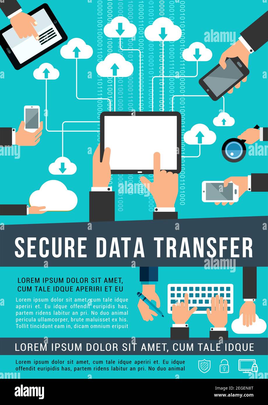 Secure data transfer and cloud network share technology vector