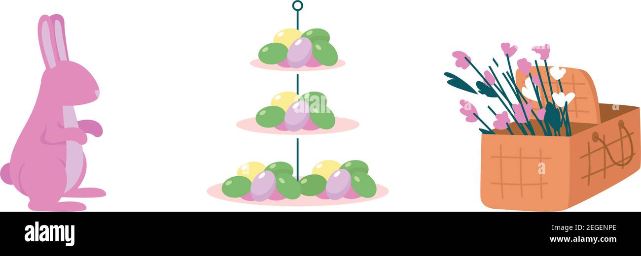 Easter celebration flat color vector detailed object set Stock Vector