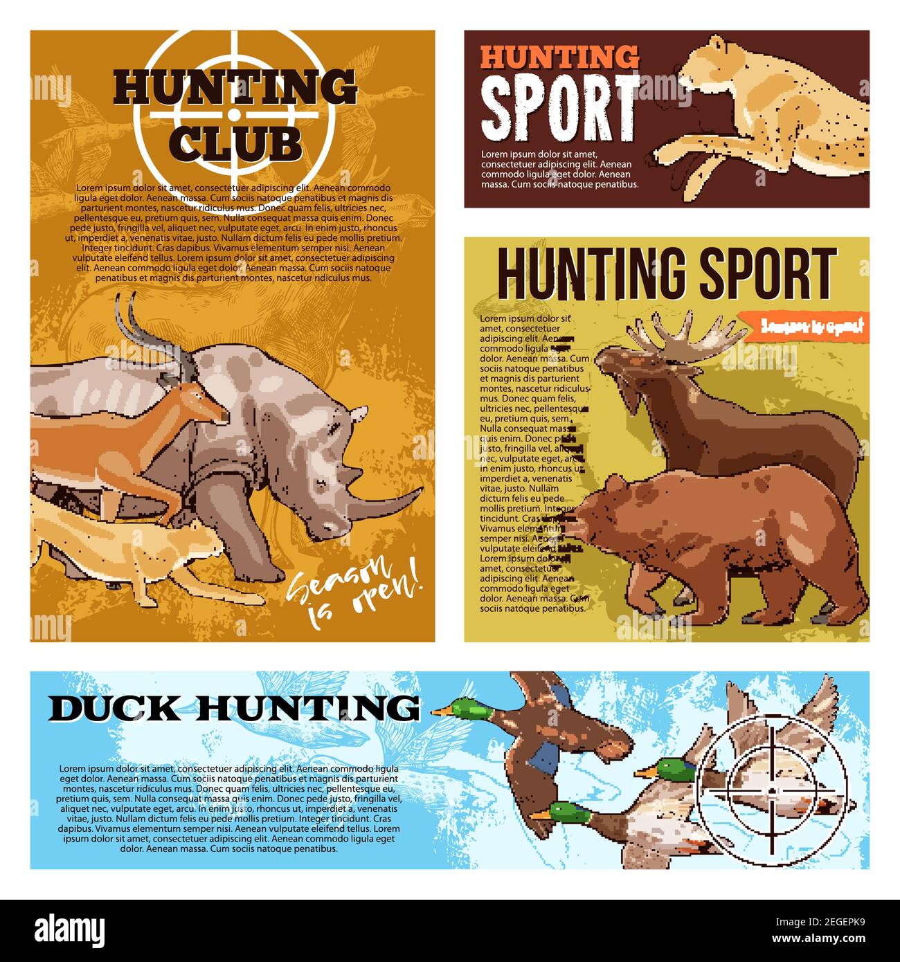 Hunter club or hunting open season sketch posters of wild African