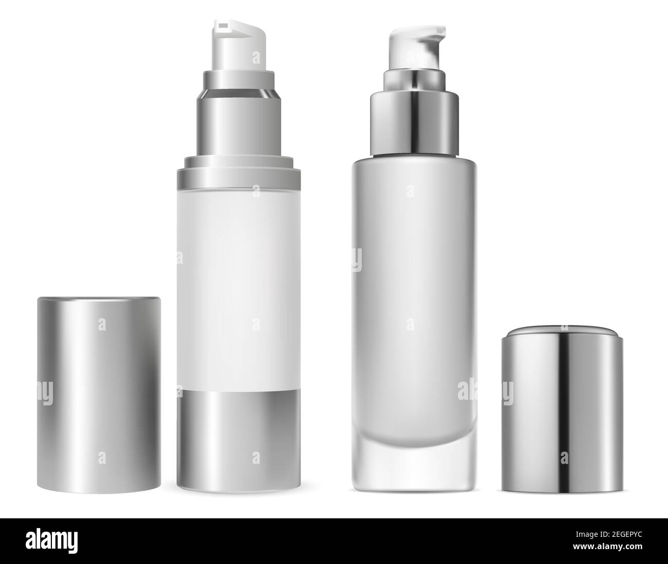 Face foundation cosmetic bottle. Serum toner for facial skin care. Luxury liquid powder product. Pump package design for premium makeup or treatment Stock Vector