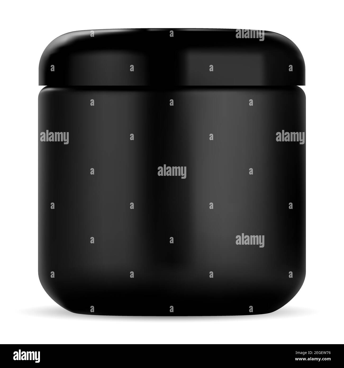 Black cosmetic jar. Plastic cream container mockup. Supplement powder