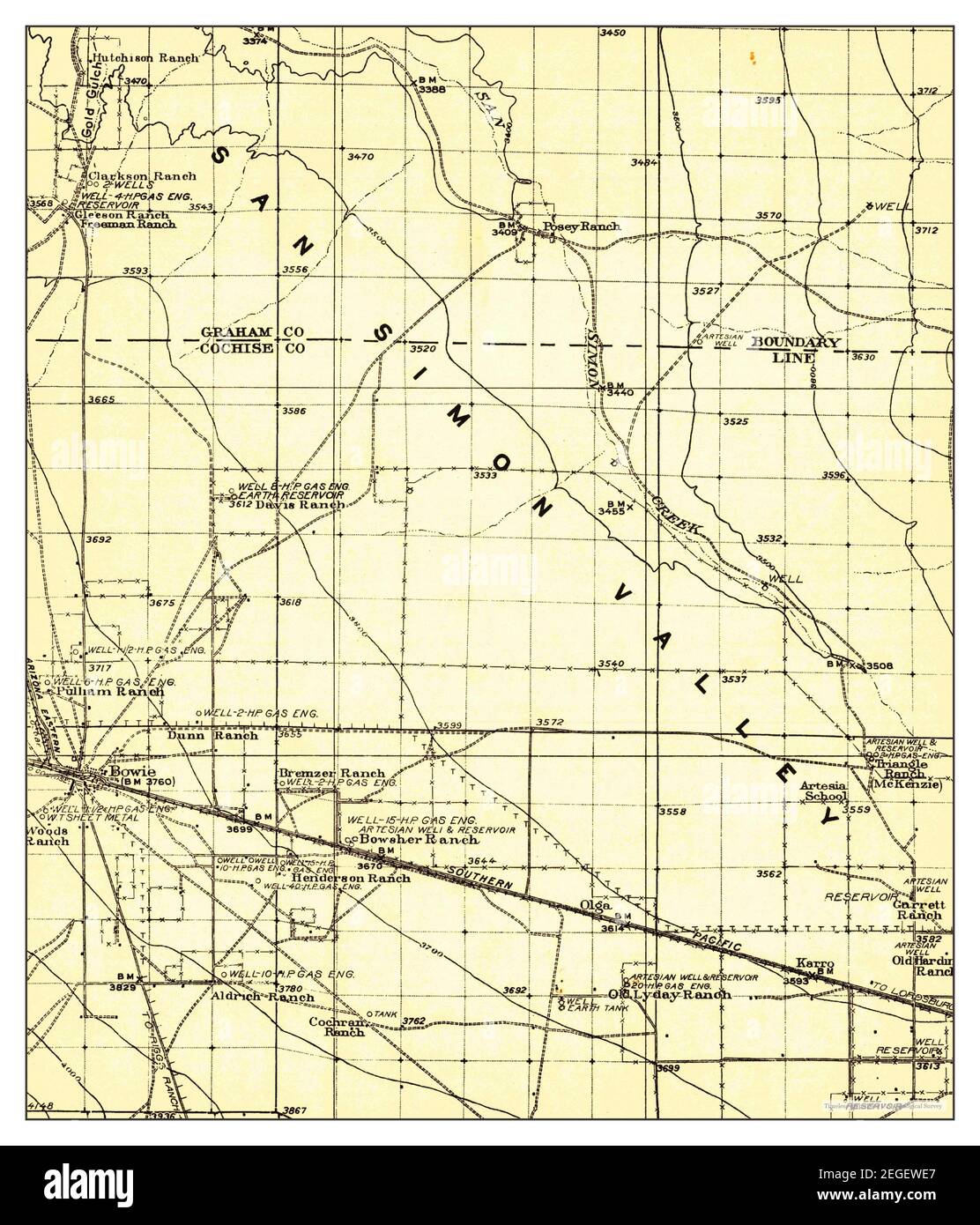 Bowie, Arizona, map 1928, 162500, United States of America by Timeless Maps, data U.S