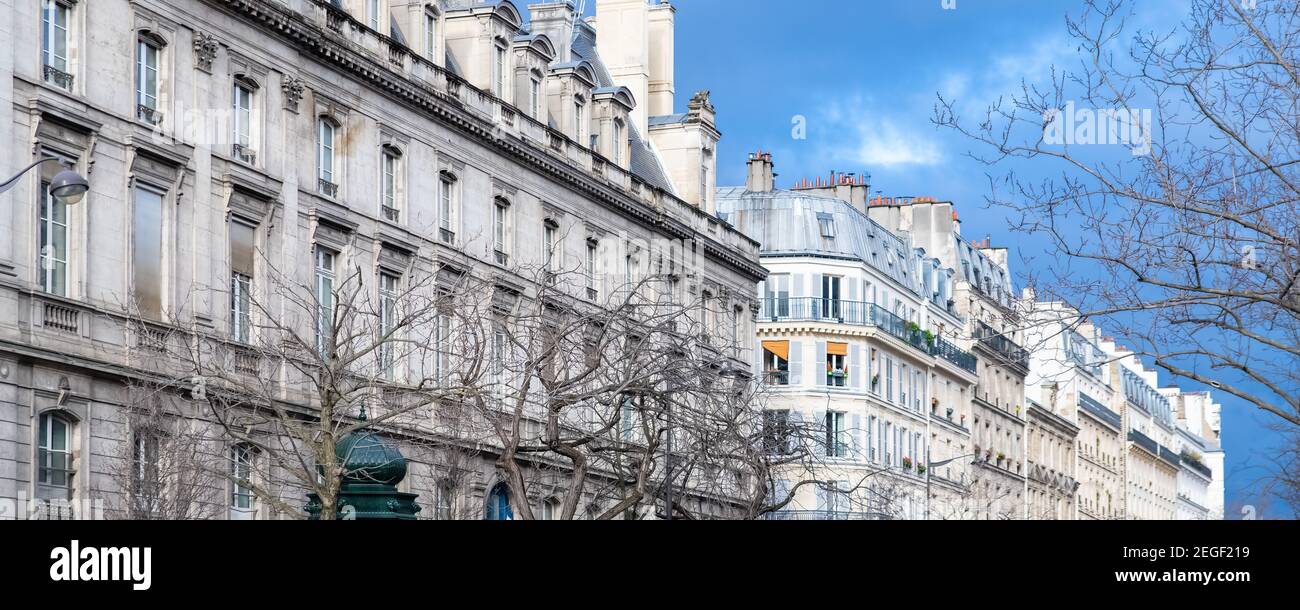 Paris, typical facades, beautiful buildings in the center Stock Photo