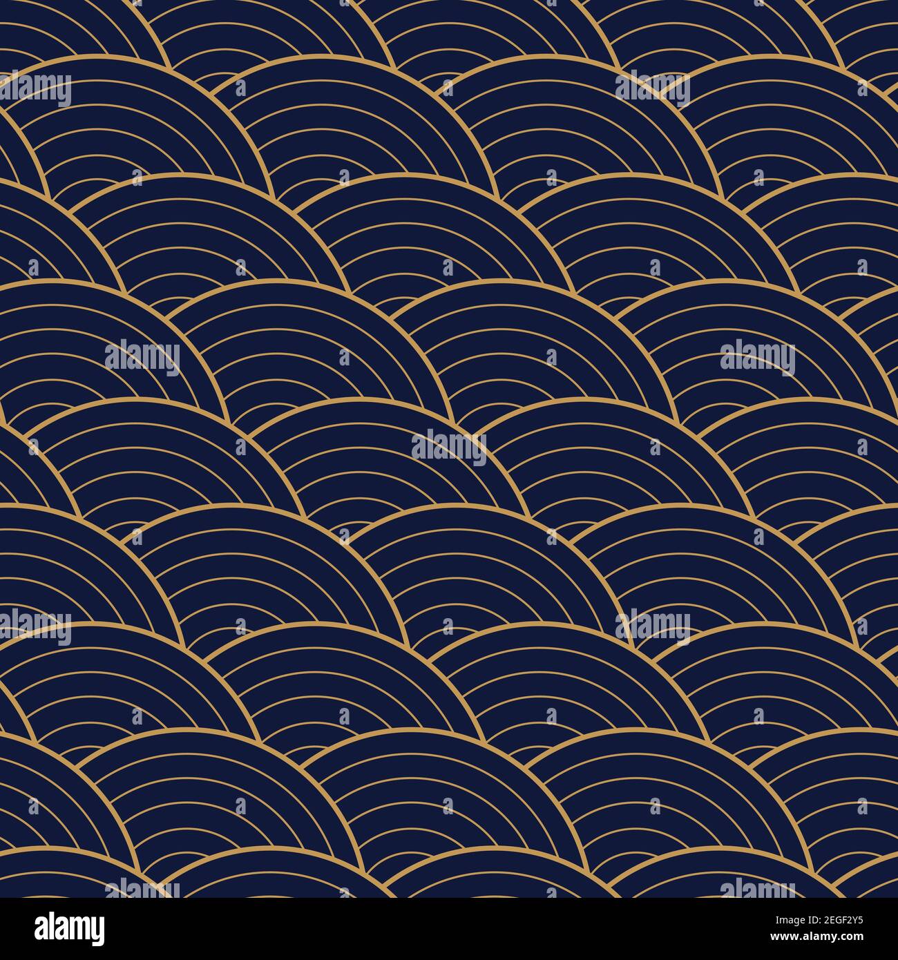 Oriental seamless pattern with outline golden waves on dark blue ...