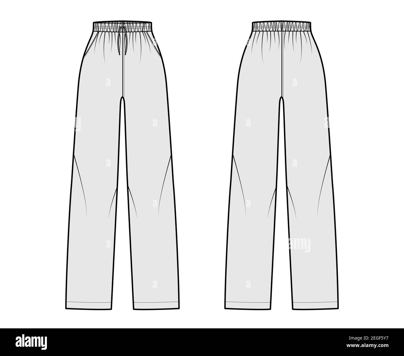 Pajama pants technical fashion illustration with elastic normal