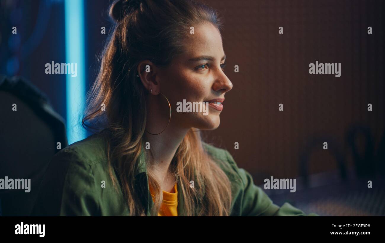 Stylish, Beautiful Female Audio Engineer Working in Music Recording ...
