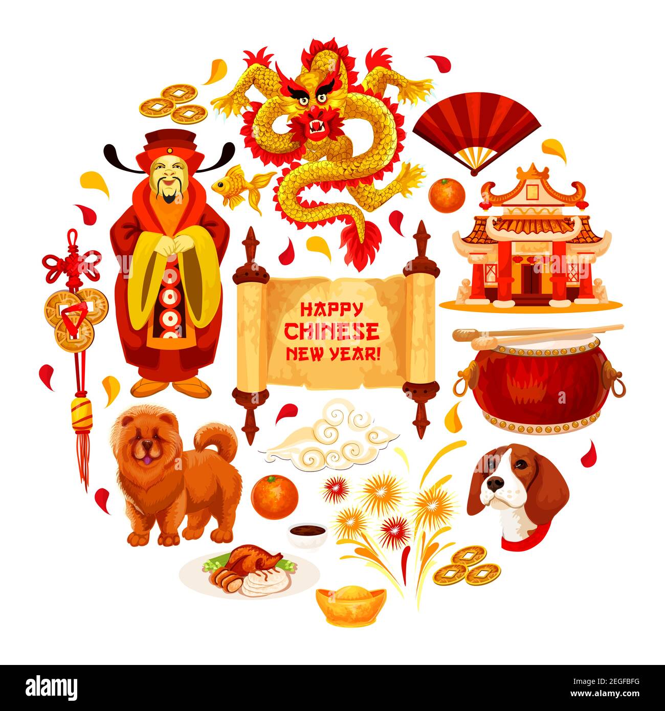 Happy Chinese New Year poster of traditional china lunar holiday symbols.  Vector Emperor with hieroglyph greeting card, dragon and red paper lantern  o Stock Vector Image & Art - Alamy