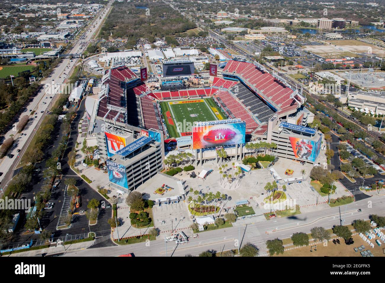 Aerial view of Raymond James Stadium in advance of Super Bowl LV