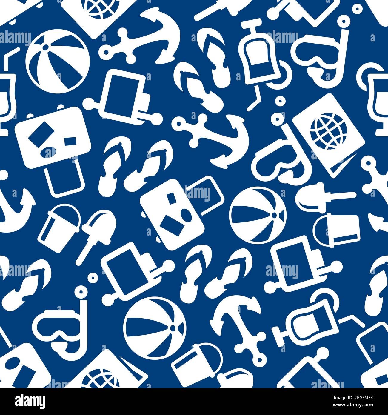 Travel and summer beach vacation seamless pattern on blue background ...