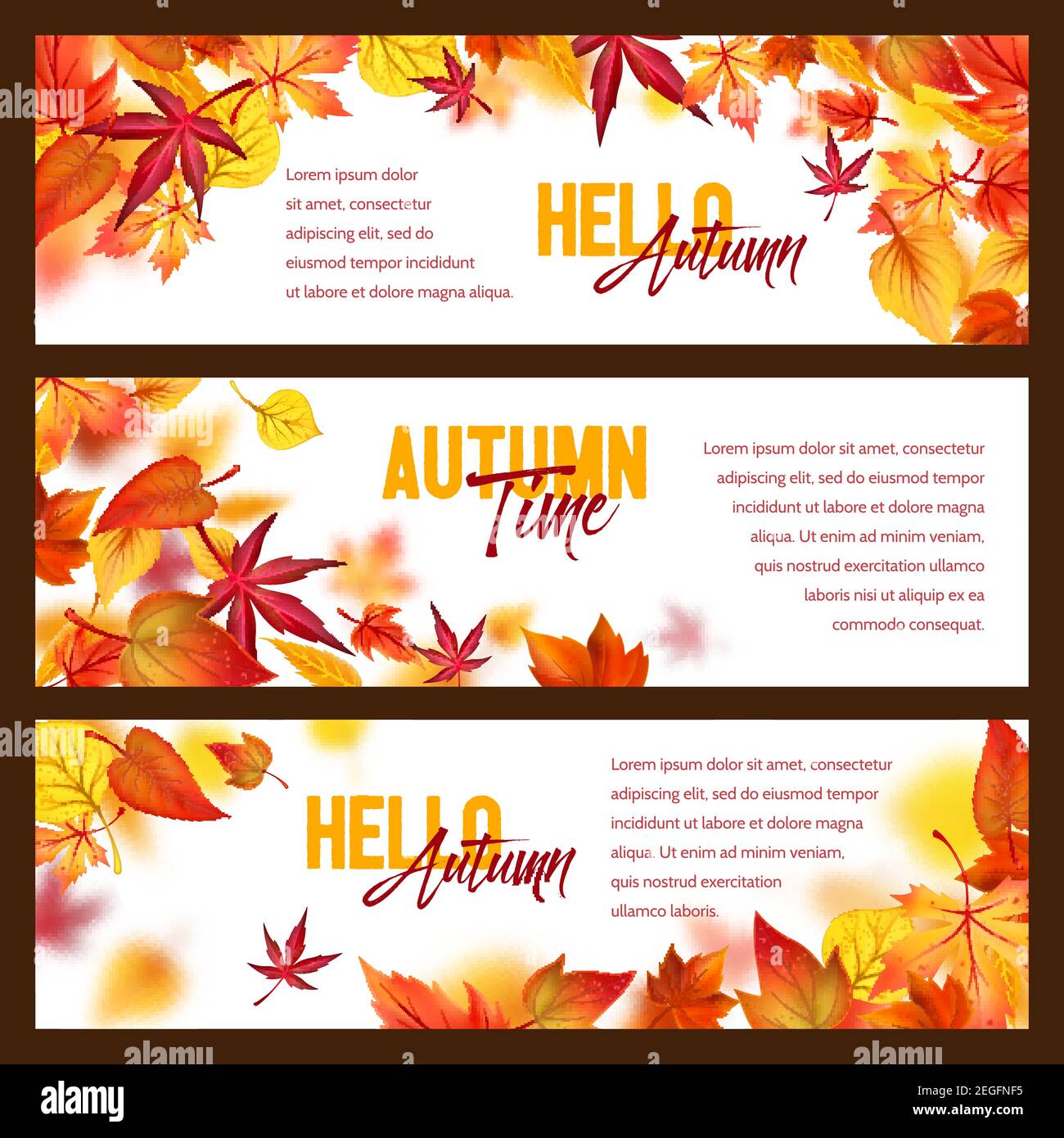 Hello Autumn banners of falling leaves and fall foliage. Vector set of ...