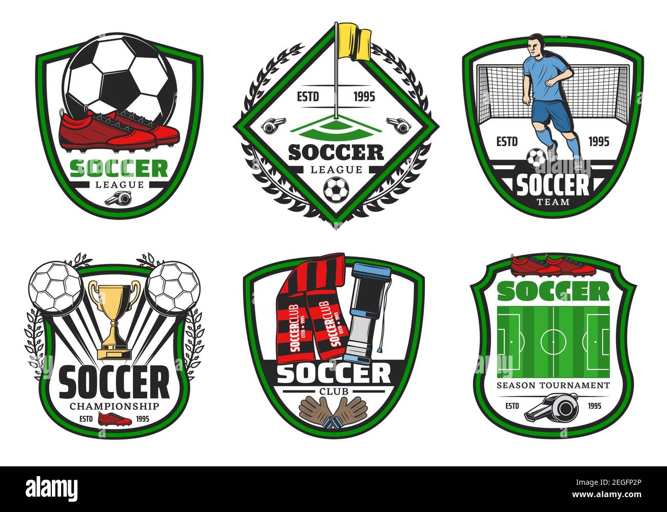 Soccer Sport League Championship Label For Football Game Design Soccer Ball Golden Winner Cup And Football Game Player Stadium Play Field Goal Gat Stock Vector Image Art Alamy
