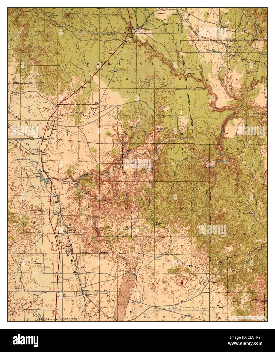 Paulden, Arizona, map 1949, 1:63360, United States of America by Timeless Maps, data U.S. Geological Survey Stock Photo