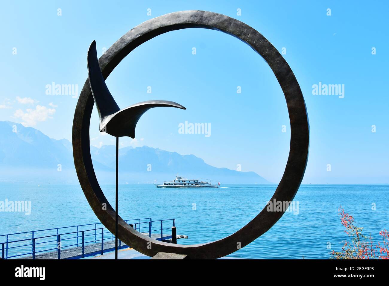 Montreux, Switzerland- August 24, 2019. Sculpture on Leman (Geneva) lakeshore, Montreux Riviera, Switzerland. Stock Photo
