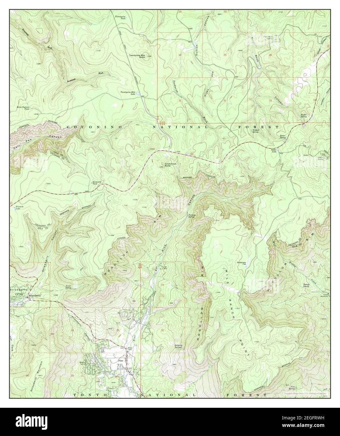 Pine, Arizona, map 1973, 124000, United States of America by Timeless