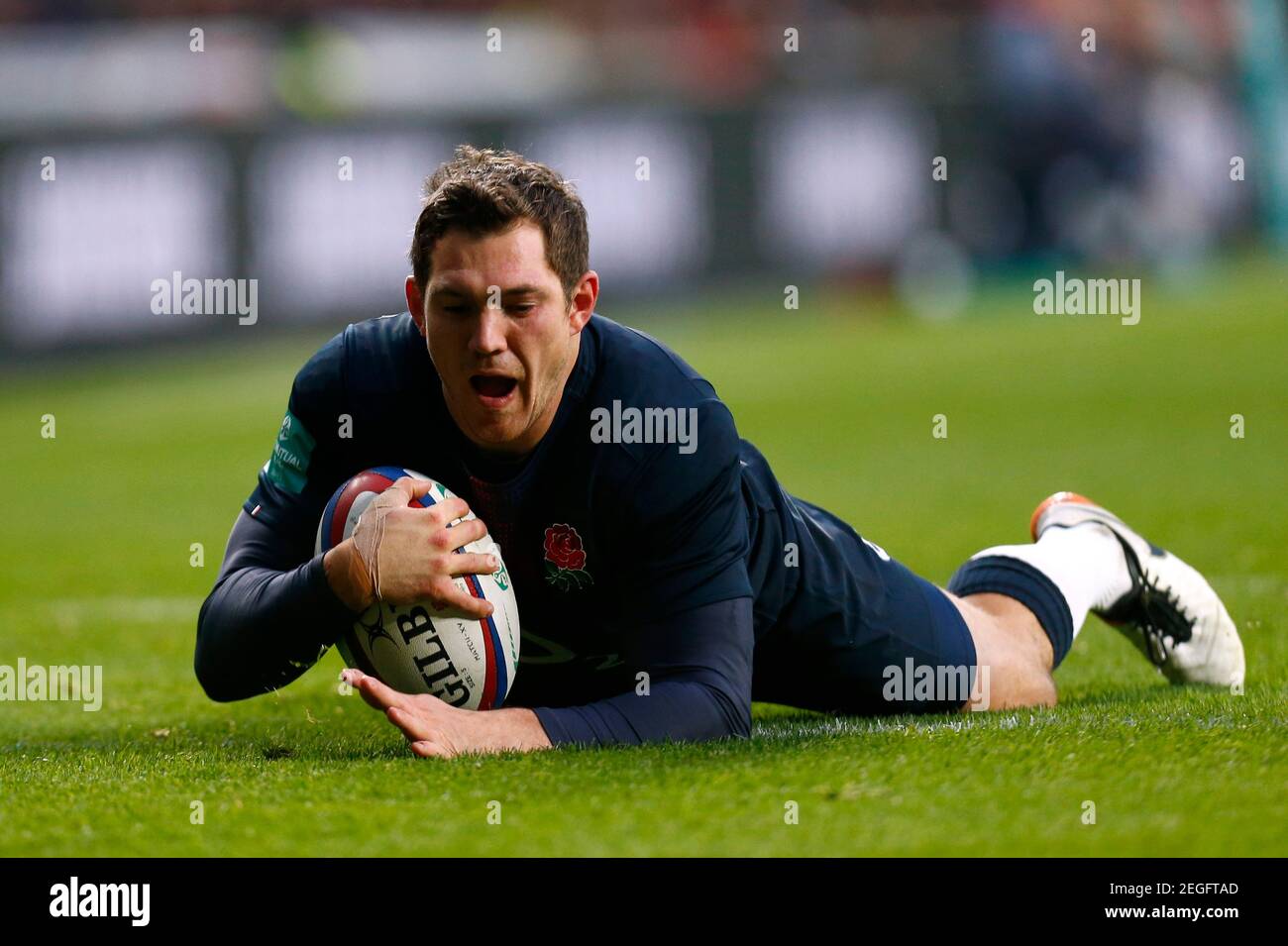 Britain Rugby Union - England v Fiji - 2016 Old Mutual Wealth Series - Twickenham Stadium, London, England - 19/11/16 England's Alex Goode scores a try Reuters / Andrew Winning Livepic EDITORIAL USE ONLY. Stock Photo