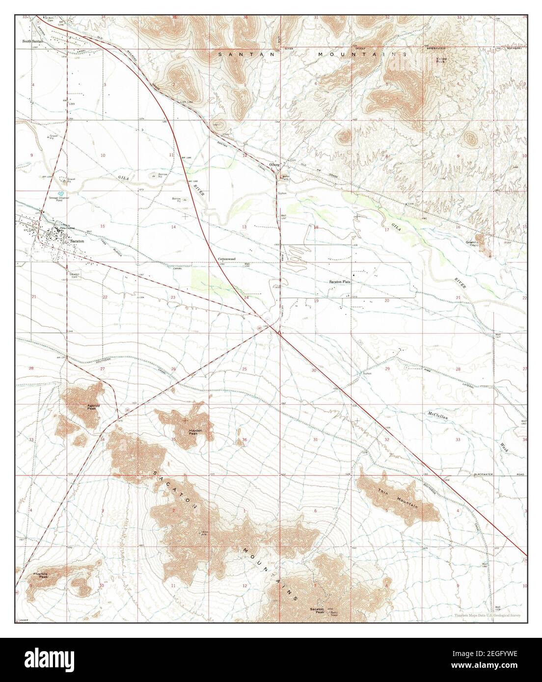 Sacaton, Arizona, map 1966, 124000, United States of America by