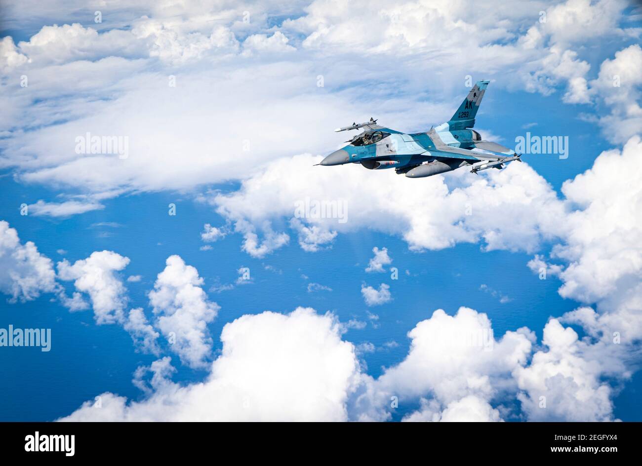 Guam, United States. 18th Feb, 2021. A U.S. Air Force F-16 Fighting Falcon fighter jet, assigned to the 18th Aggressor Squadron, during exercise Cope North 21 February 18, 2021 near Guam. Cope North is an annual exercise was allies in the Indo-Pacific. Credit: Planetpix/Alamy Live News Stock Photo