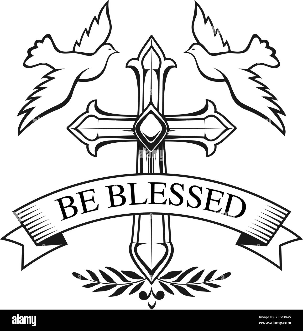 Happy Easter and Be Blessed icon of cross crucifix laurel wreath for