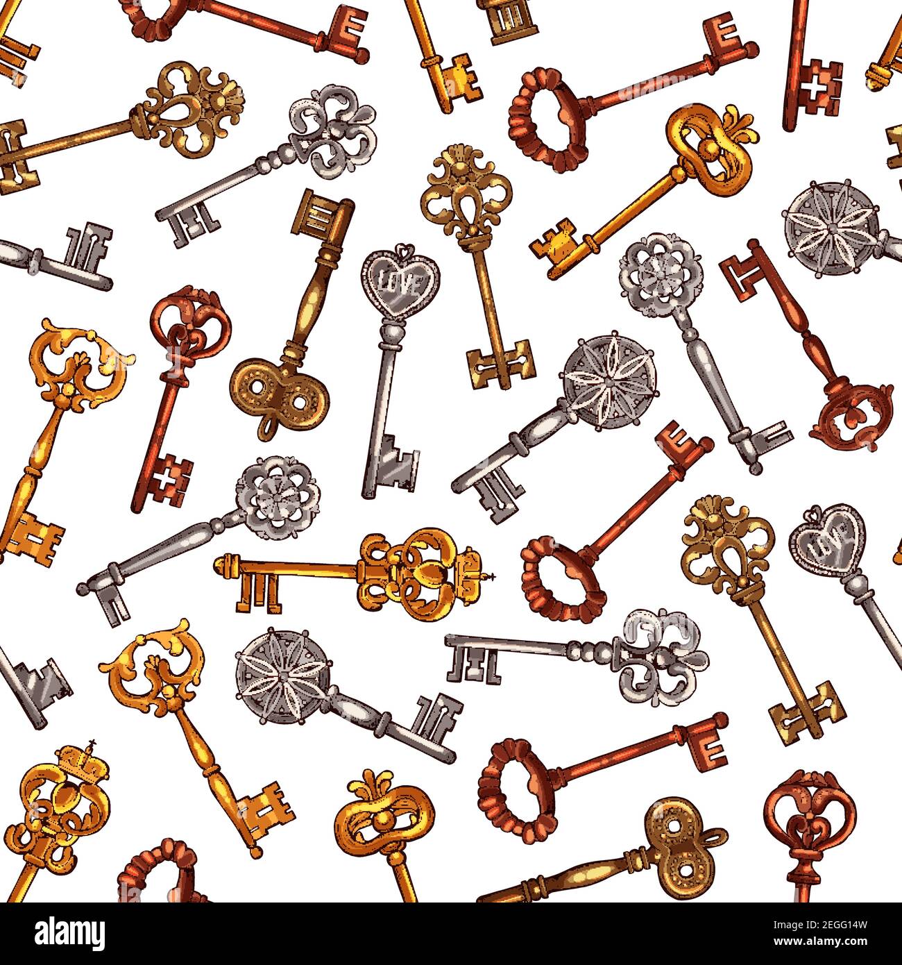 Abstract Seamless Background With Vintage Keys Stock Illustration