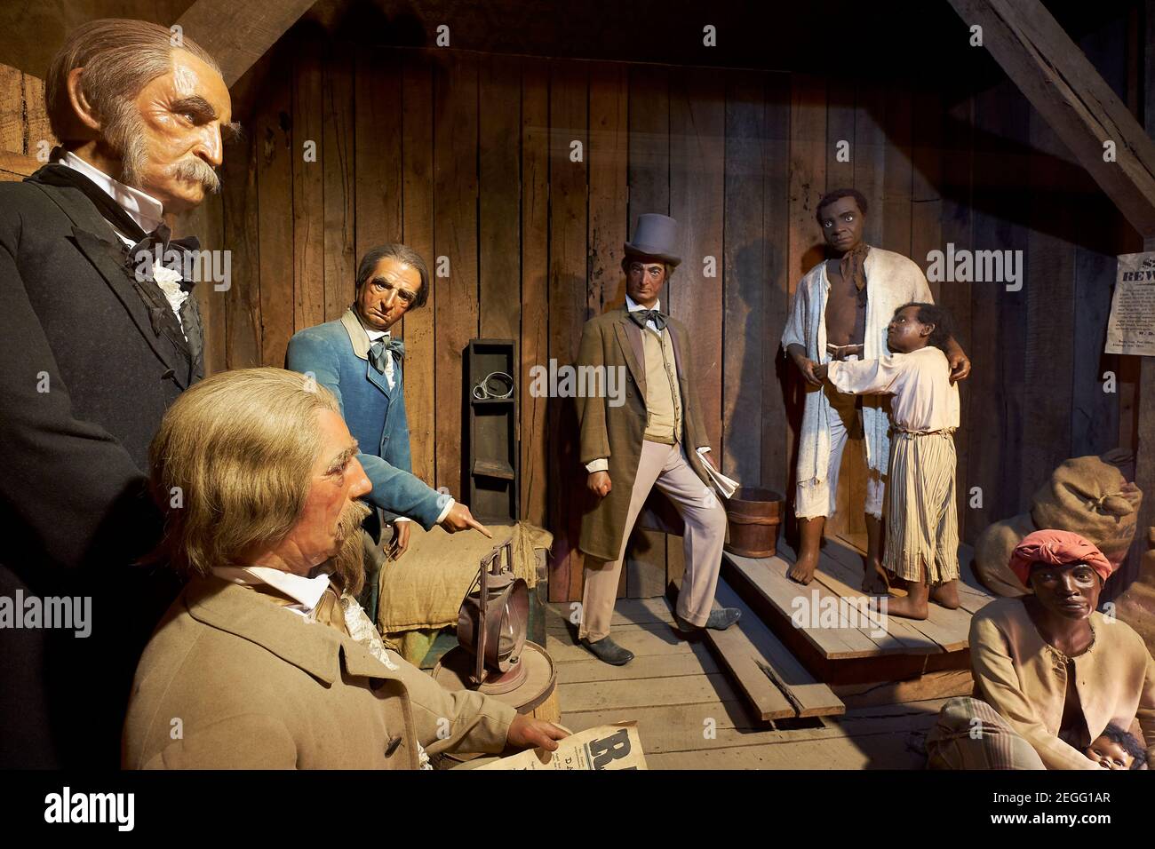 Diorama sign Seeing slave auctions influence John Brown. At the John