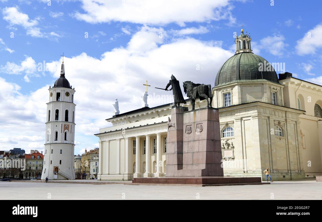 The Cathedral Basilica and Cathedral Bell Tower of Vilnius, capital of Lithuania. Stock Photo