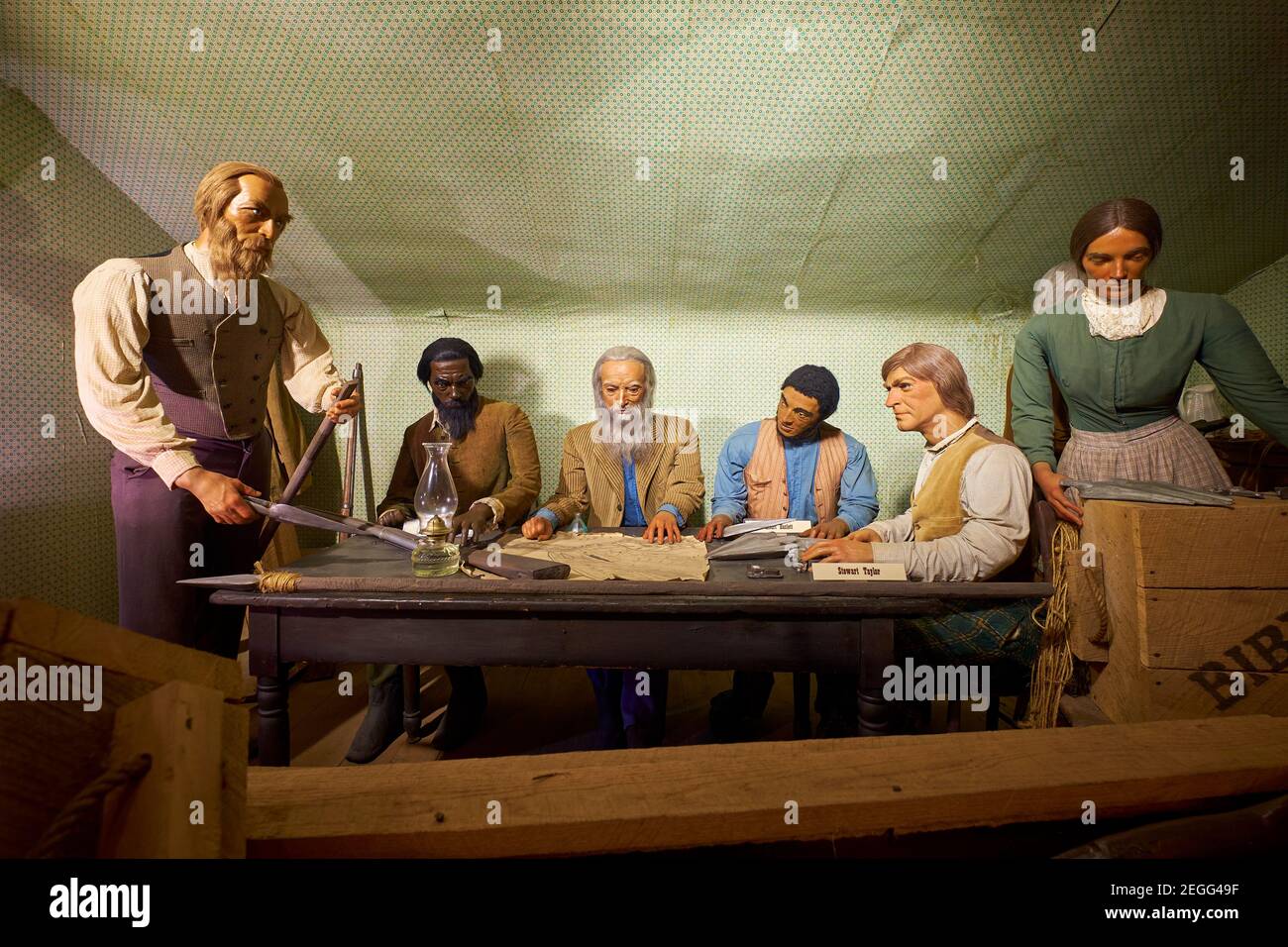 Diorama sign Preparing for the raid. At the John Brown Wax Museum in