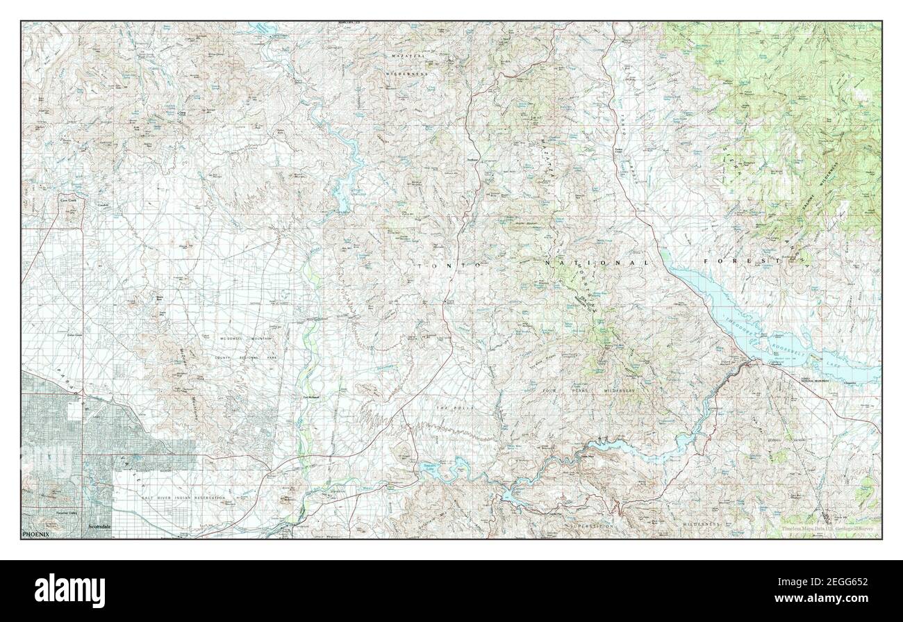 Theodore Roosevelt Lake, Arizona, map 1994, 1:100000, United States of America by Timeless Maps, data U.S. Geological Survey Stock Photo