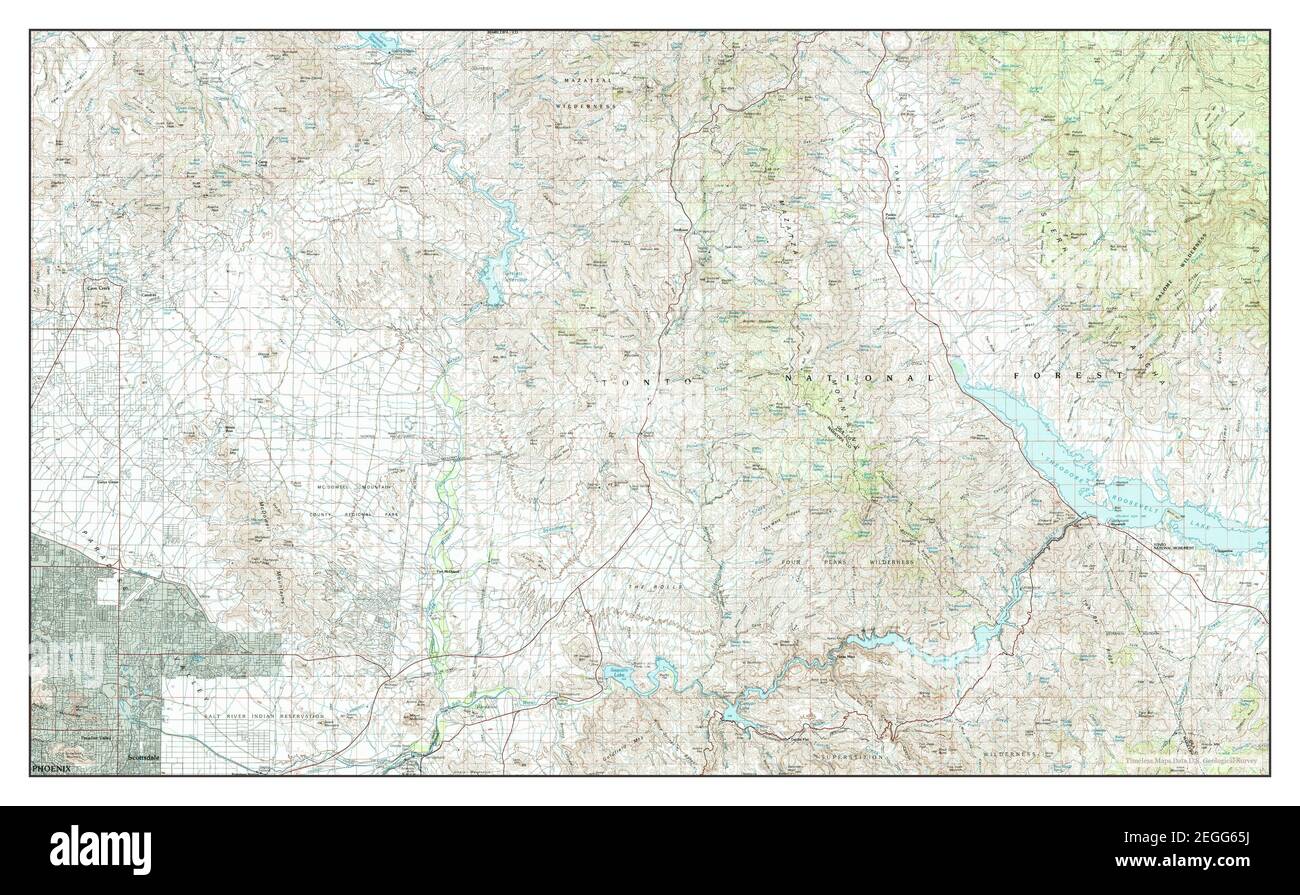 Theodore Roosevelt Lake, Arizona, map 1994, 1:100000, United States of America by Timeless Maps, data U.S. Geological Survey Stock Photo