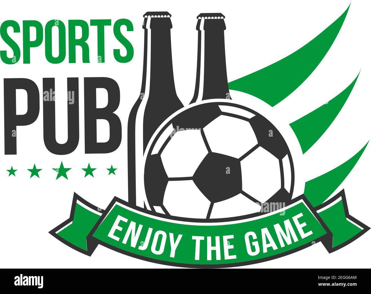 Soccer or football sports pub icon design template of ball and beer bottles. Vector isolated