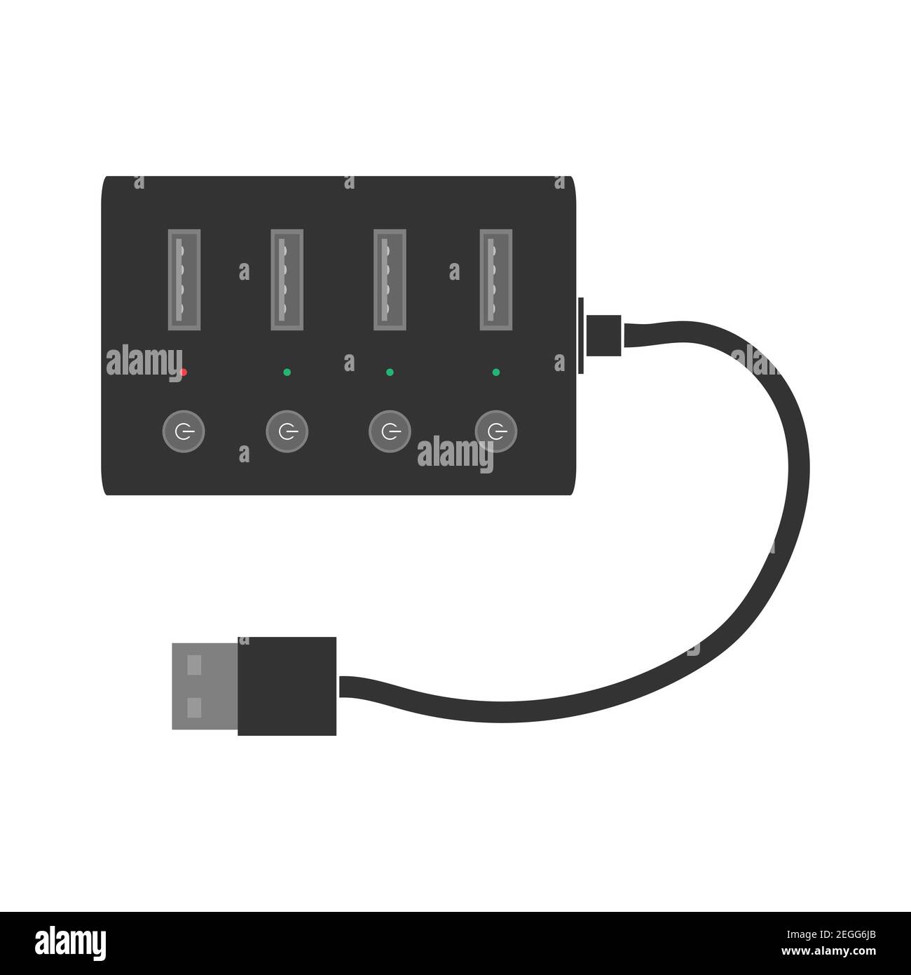 Professional USB hub with USB ports, indicators and a switch on each port  and a cable. A splitter for a computer or laptop. Flat vector illustration  Stock Vector Image & Art -