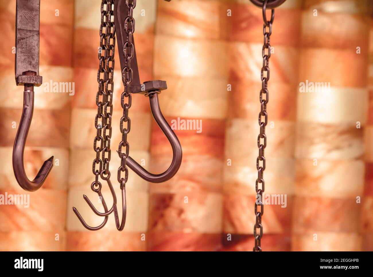 Hook for hanging meat in the store Stock Photo