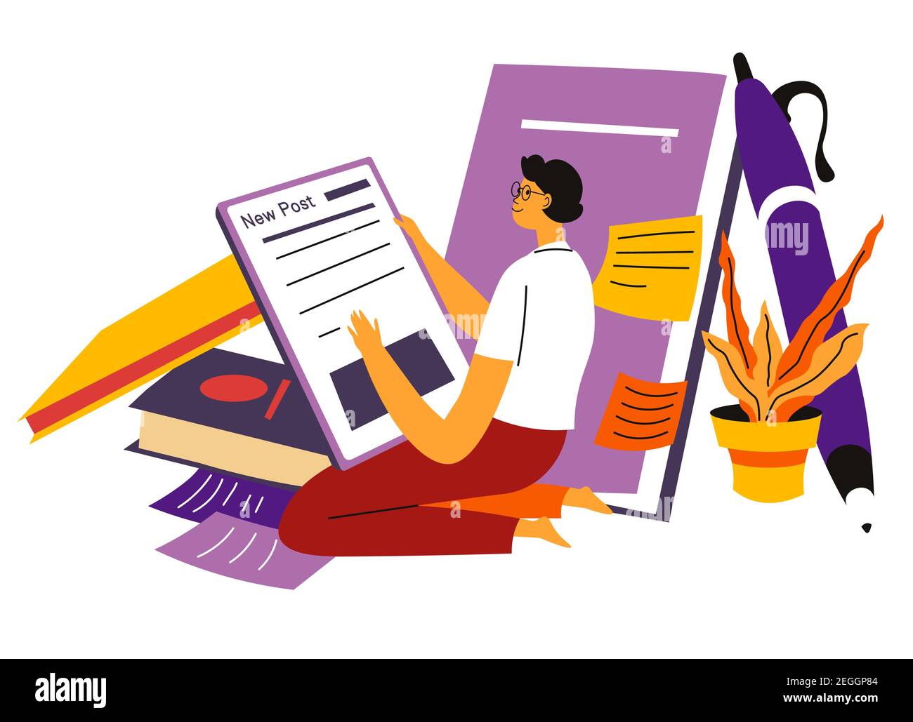 Freelancer copywriter writing article in notebook Stock Vector
