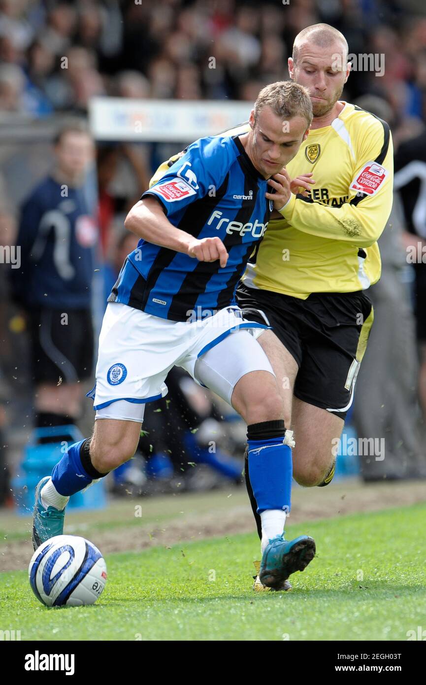 Football - Rochdale v Burton Albion - Coca-Cola Football League Two -  Spotland - 09/10 - 1/5/10 Kallum Higginbotham (L) - Rochdale in action  against Russell Penn - Burton Albion Mandatory Credit: Action Images / Paul  Burrows Stock Photo - Alamy