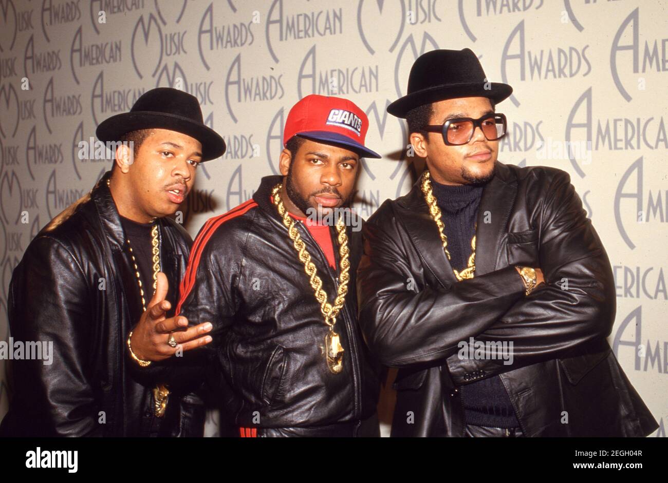 LOS ANGELES - JANUARY 26: Reverend Run, Jam Master Jay and Darryl McDaniels of  Run DMC  at the American Music Awards at the Shrine Auditorium on January 26, 1987 in Los Angeles, California.   Credit: Ralph Dominguez/MediaPunch Stock Photo