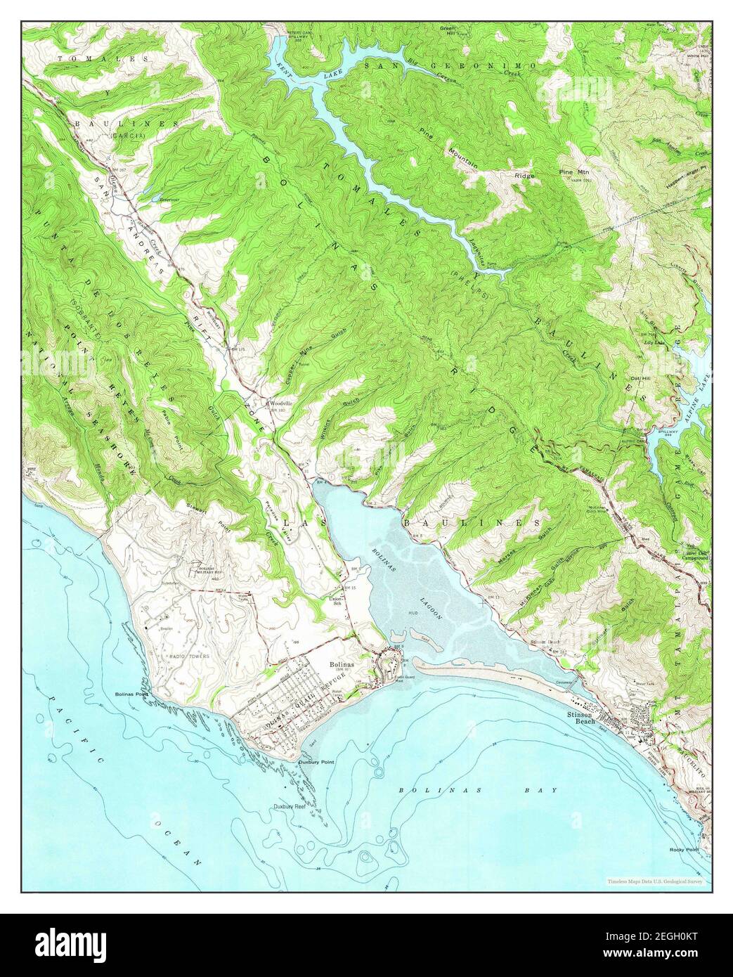 Bolinas, California, map 1954, 124000, United States of America by Timeless Maps, data U.S