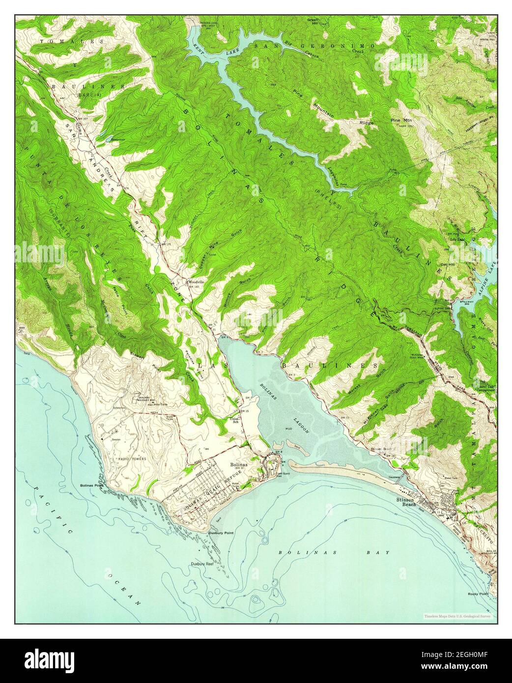 Bolinas, California, map 1954, 124000, United States of America by Timeless Maps, data U.S