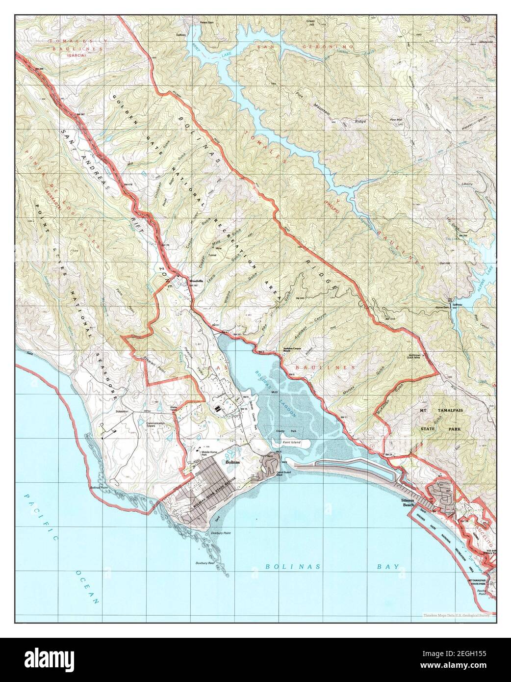 Bolinas, California, map 1993, 124000, United States of America by Timeless Maps, data U.S