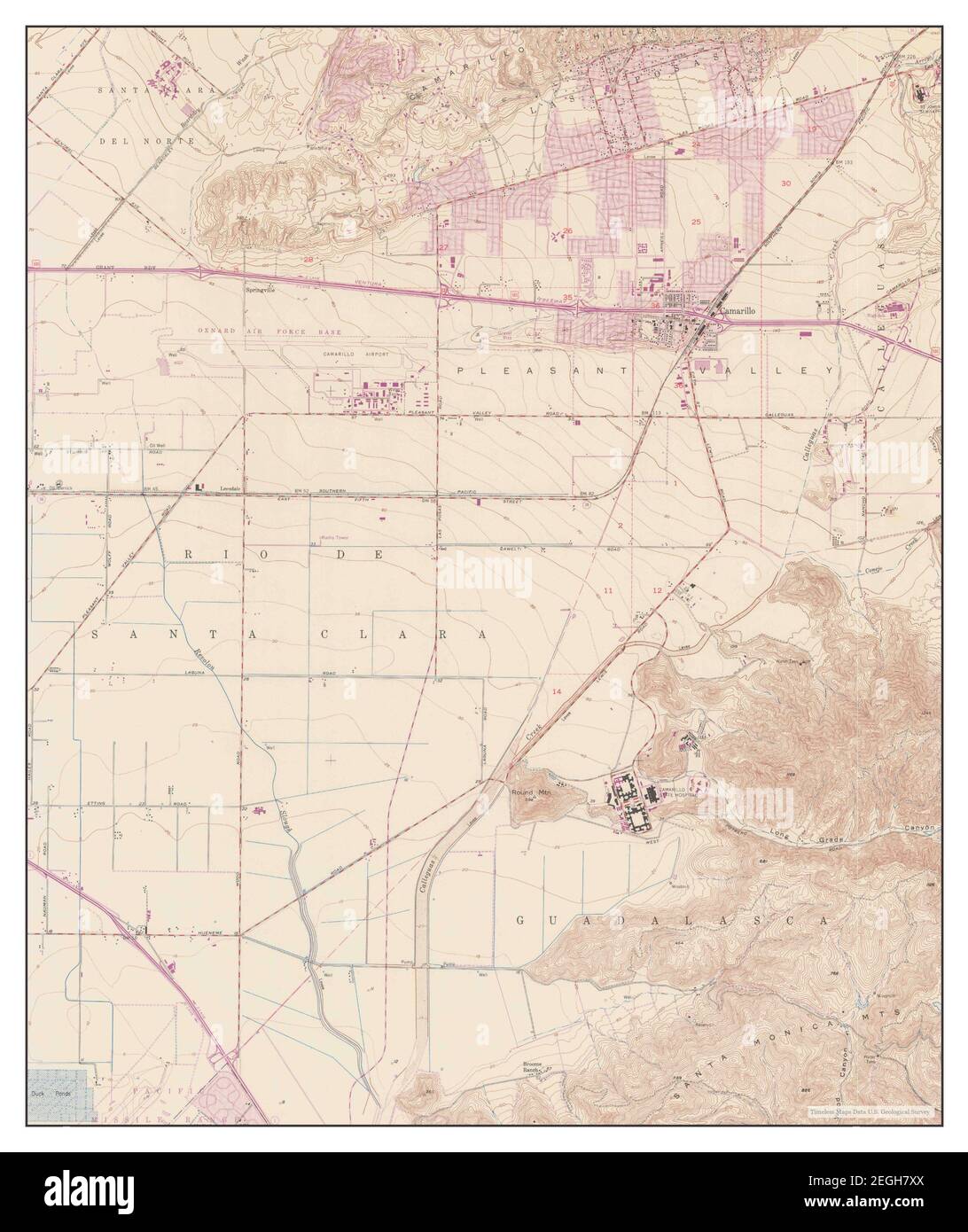 Camarillo, California, map 1950, 124000, United States of America by Timeless Maps, data U.S